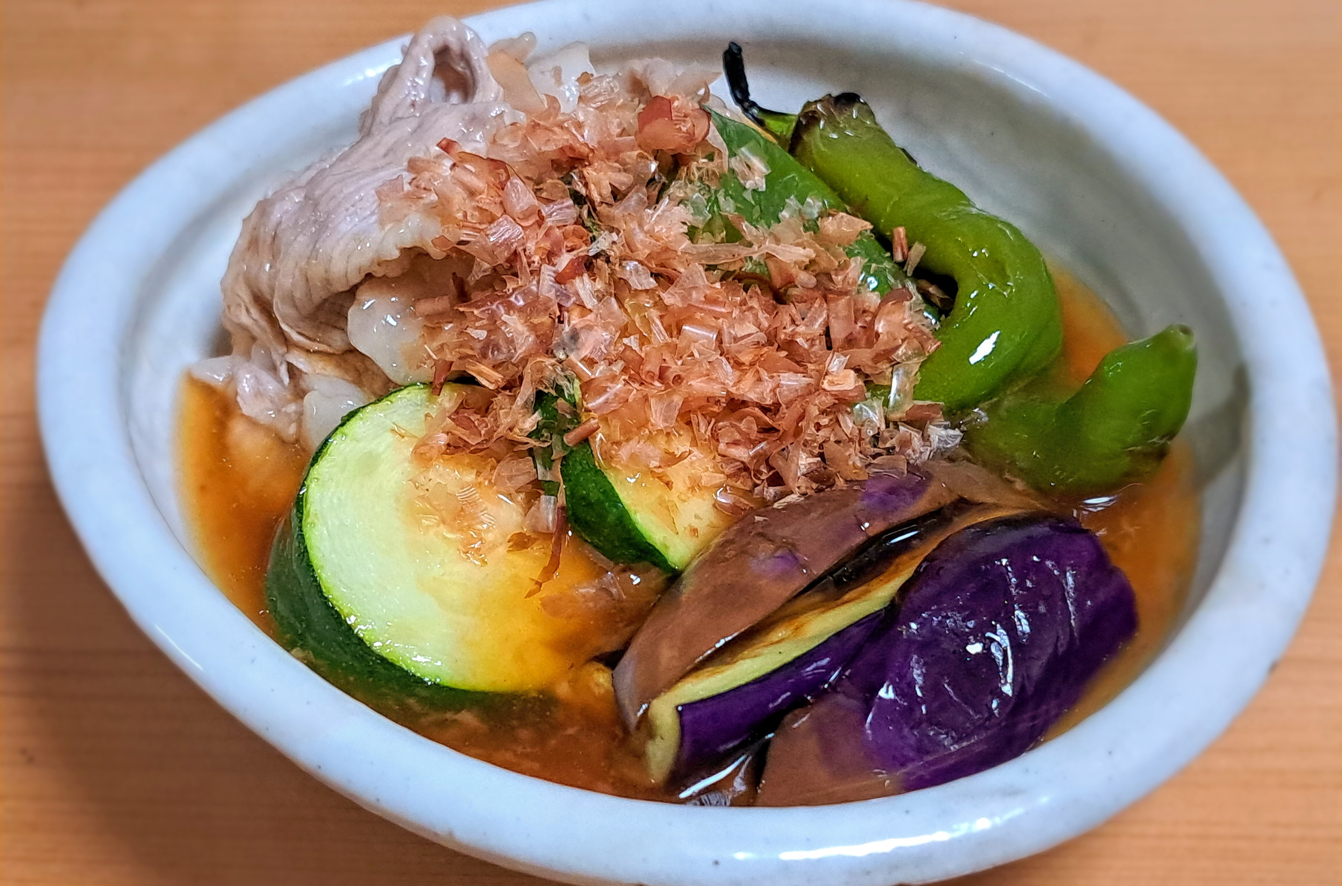 焼き夏野菜と豚しゃぶの梅じたて